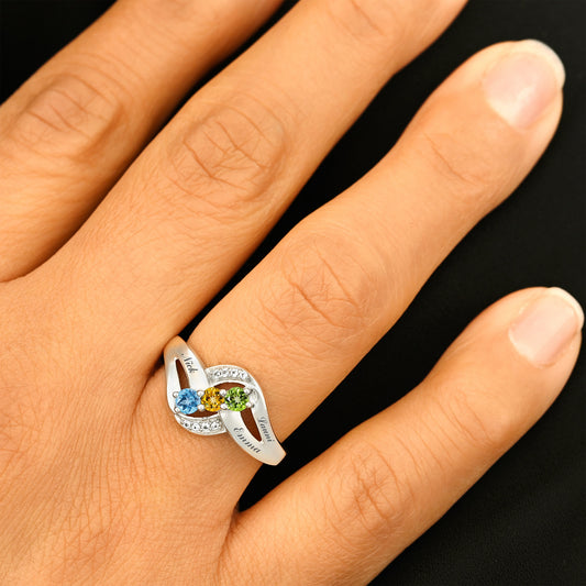 Mother's Family Birthstone Ring (1-3 Stones and 2-3 Lines)