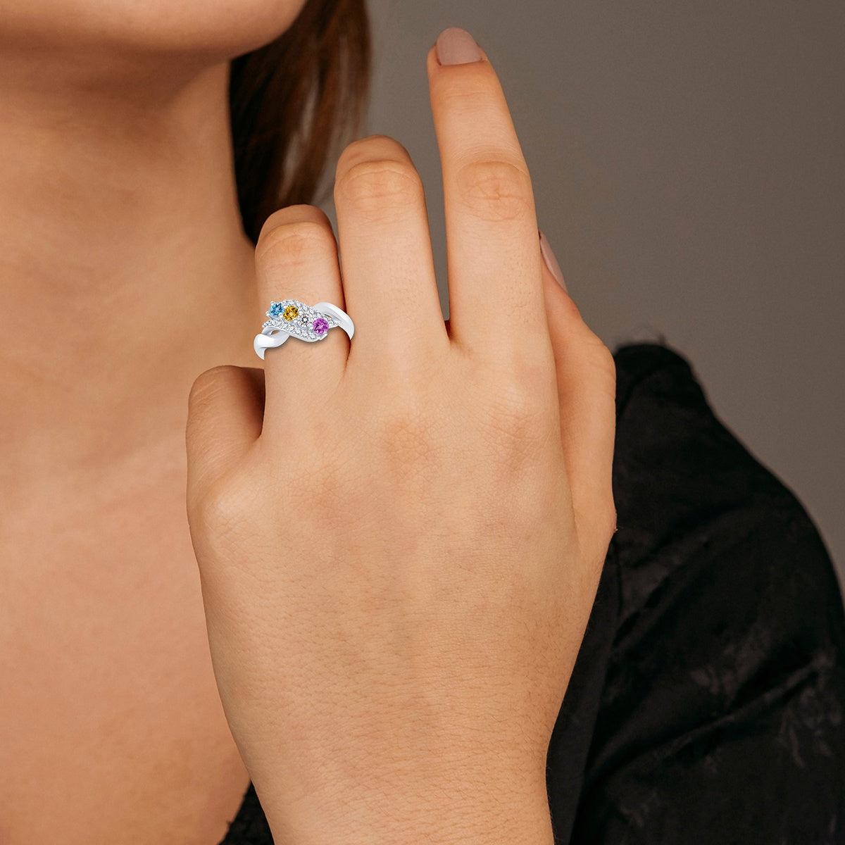 Mother's Family Birthstone Swirl Ring (1-4 Stones)